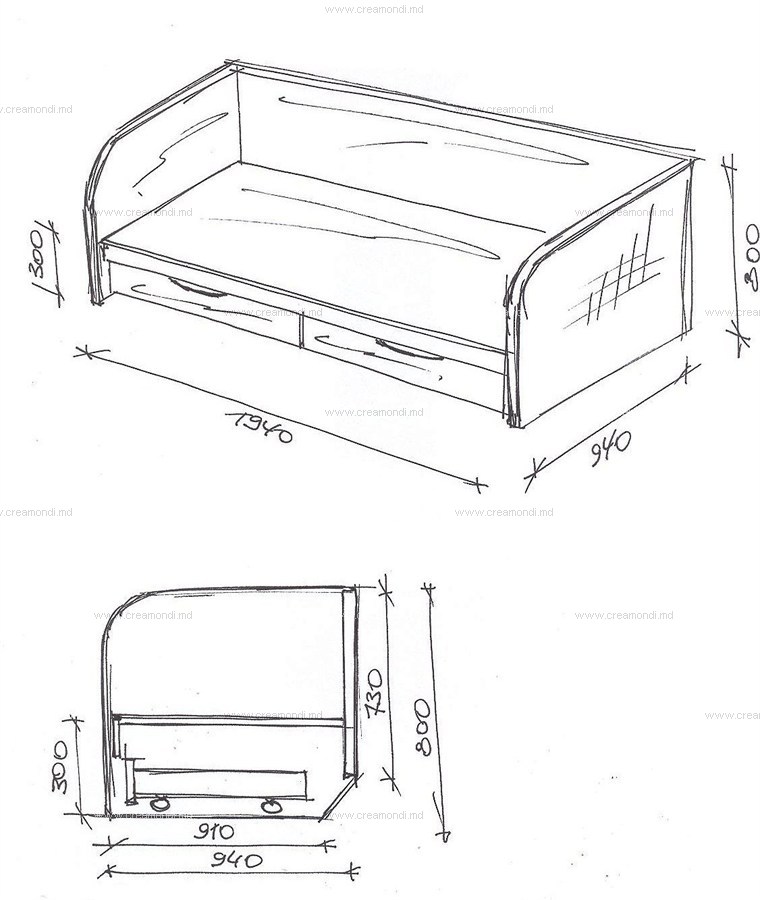 Схема кровати с ящиками выдвижными