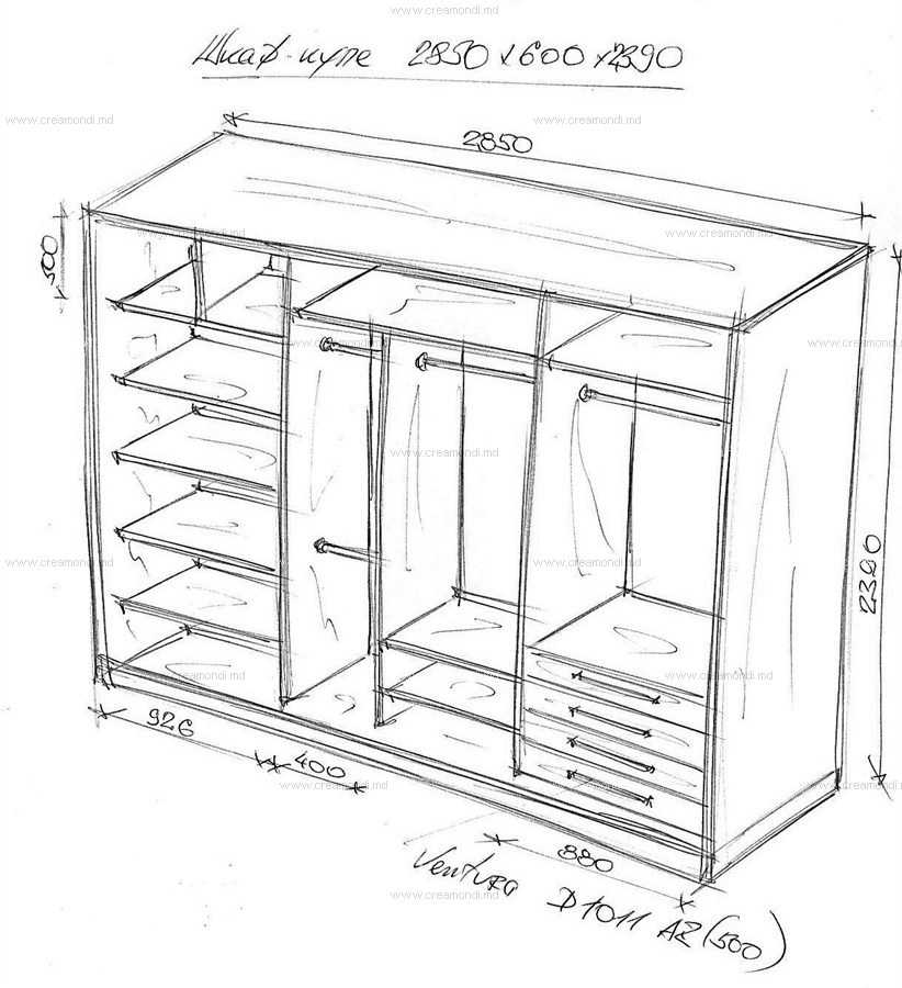 Гардеробная эскиз с размерами