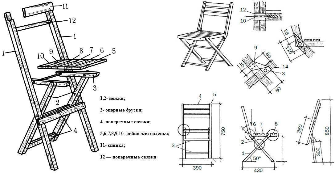Чертежи раскладного стула со спинкой