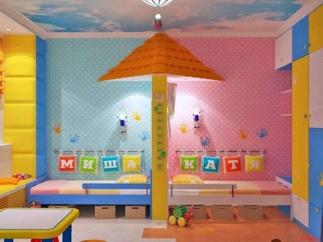 Дизайн детской комнаты для разнополых троих детей:  комната для .