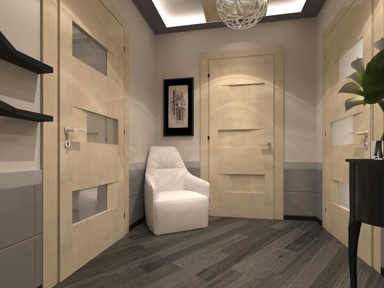 Дизайн квадратного коридора в квартире с 3 дверями