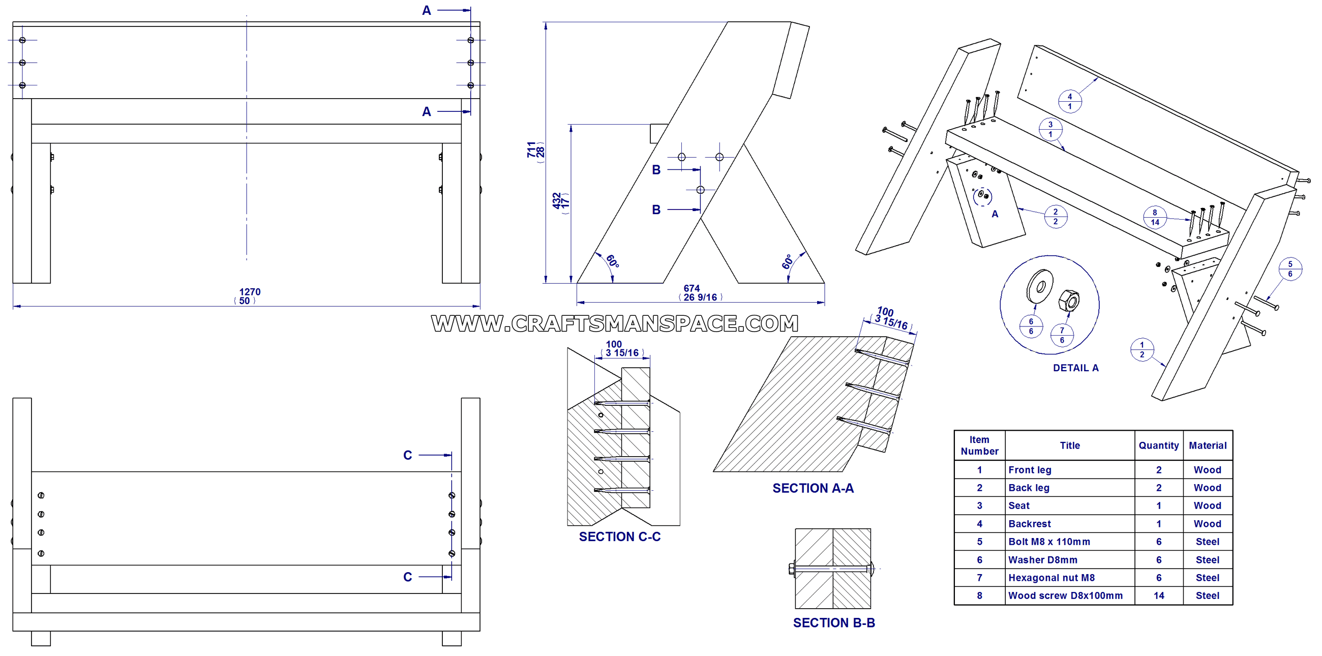 скамейка из профильной трубы чертежи размеры