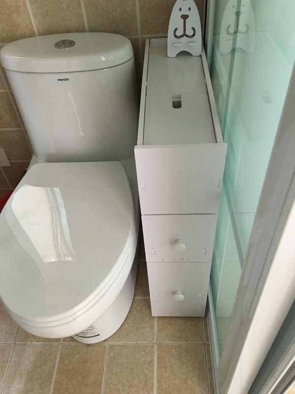 Встроенные шкафы в туалете за унитазом над инсталляцией