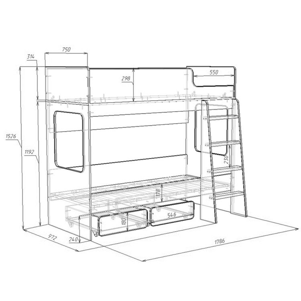 Стандартные размеры двухъярусной кровати