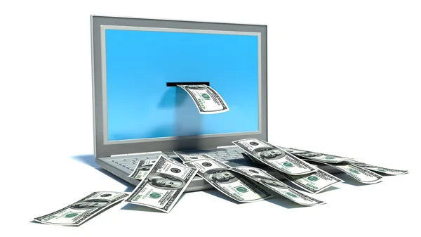 Зарабатывание денег онлайн - снятие долларов от ноутбука — стоковое фото