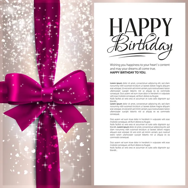 Векторная открытка с розовой лентой и день рождения текст — стоковый вектор