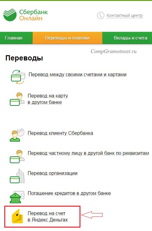 Сбербанк Онлайн: перевод на счет в Яндекс Деньгах