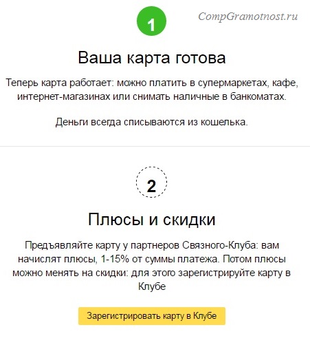 карта Яндекс Деньги активирована