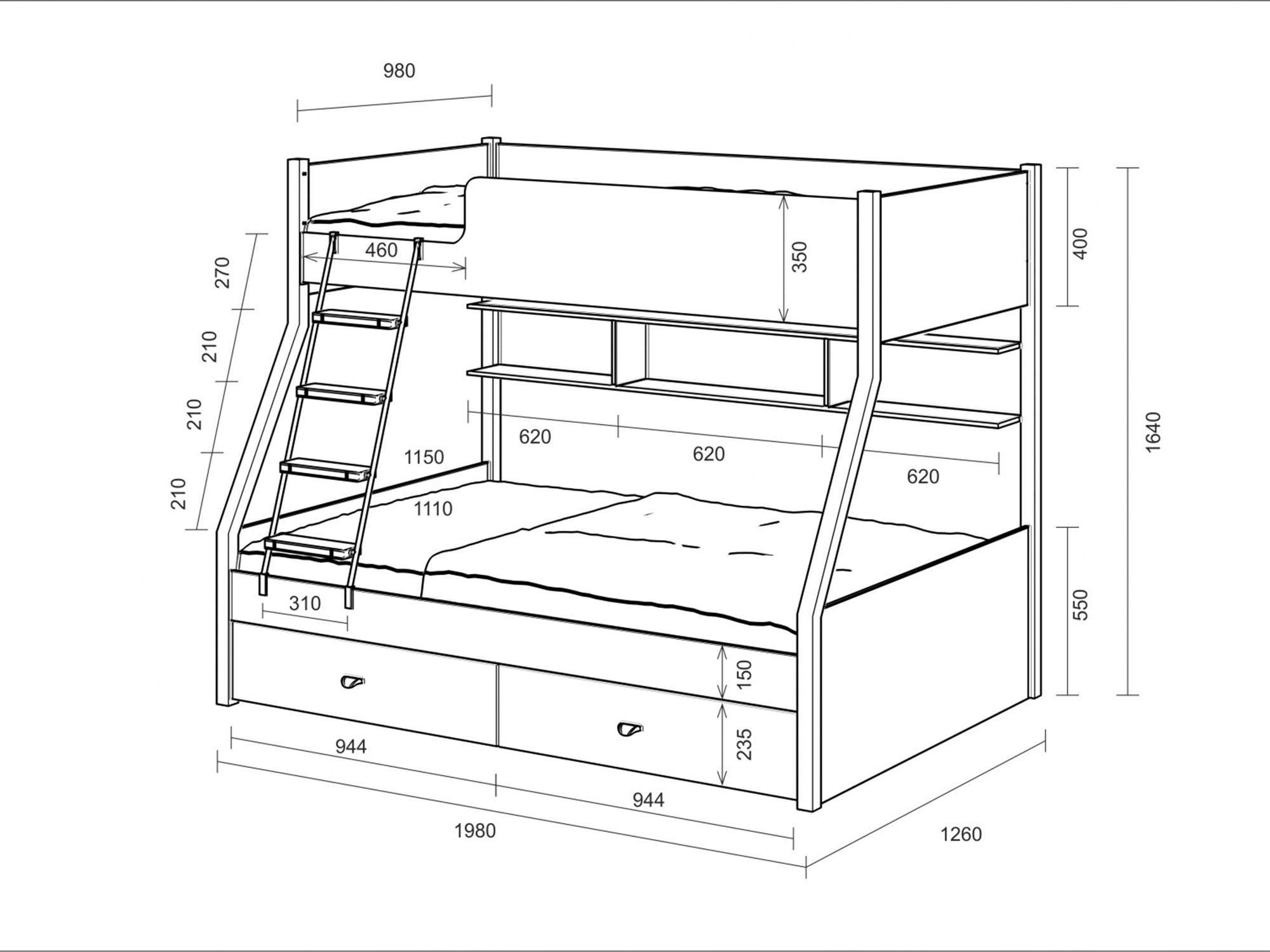 Стандартные размеры двухъярусной кровати