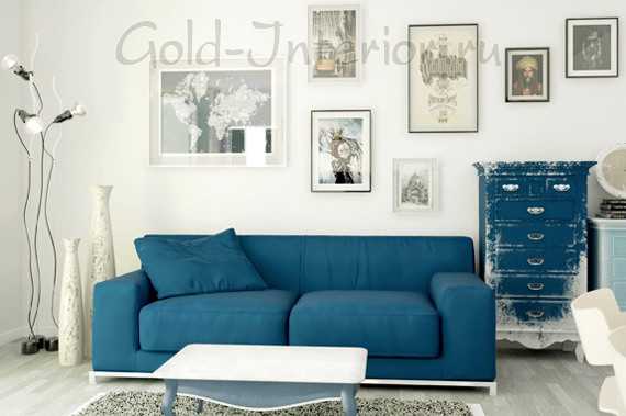Plava sofa u unutrašnjosti: kombinacije ideja za različite stilove