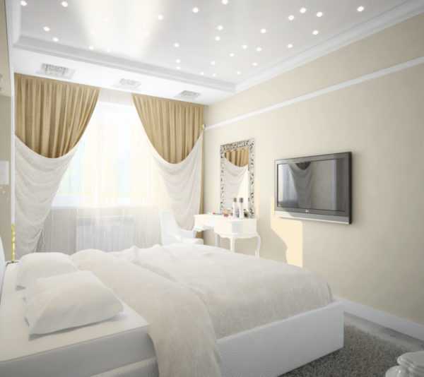 Дизайн спальни простой и недорогой в светлых тонах