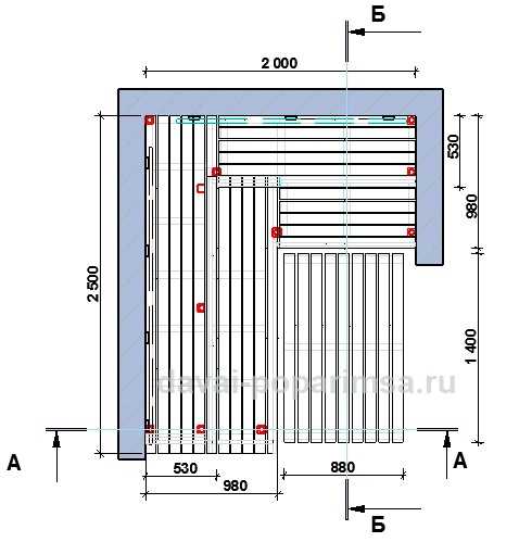 Угловой полок в парилке схема