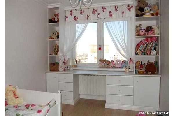 Детская комната шкаф и стол возле окна