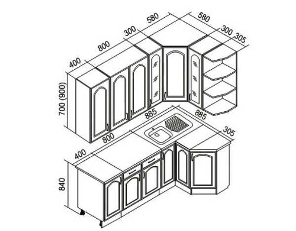 Размеры трапециевидного кухонного шкафа