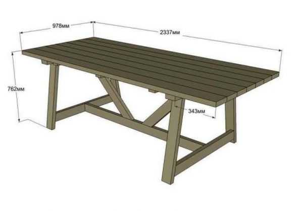 Чертеж садового стола из дерева с размерами